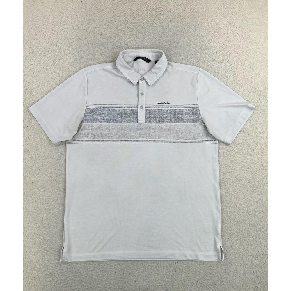 Travis Mathew Polo Shirt Mens Large White Stripe Golf Performance Jersey Knit